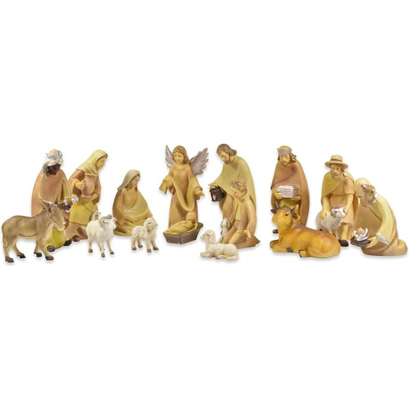 Riffelmacher 78079 Modern Nativity Figures, Set of 15, Size of Each Figure 12 - 15 cm, Wooden Look, Nativity Scene, Stable, Decoration, Christmas, Advent