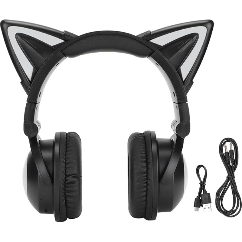 Sxhlseller Bluetooth Headset, Cute Cat Ear Wireless Headphones, Stereo Headset with Microphone, LED Headphones for Kids, Teenagers, Adults, Women and Cat Lovers