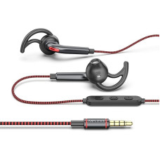 ANFLOWE ES850 Sports Headphones Half In-Ear Headphones with Microphone & Tangle-Free Braided Cable, Sports Earphones with Pure Sound for Workouts, Running, Jogging (3.5mm, Red)