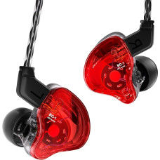 Yinyoo CCZ Melody In-Ear Monitors Hybrid 1BA 1DD HiFi Headphones, Deep Bass Lightweight In-Ear Headphones IEM with 4N OFC Cable for Musician/Drummer/Bassist (Red, No Microphone)