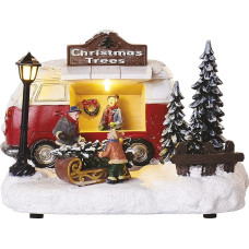 EMOS Dekorativer Retro-Bus als Christbaumverkäufer, LED-Weihnachtsbeleuchtung Retro-Kleinbus, warmweiß, für den Innenbereich IP20, batteriebetrieben (3x AA), Weihnachtsdekoration, 20x13,7 cm