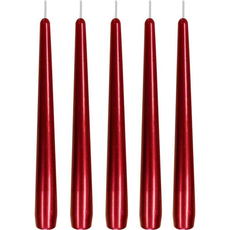 Tapered Candles, Candles, Varnished Wine Red, Pack of 5, Size Approx. 22 x 240 mm, Individually in Foil, Table Candle, Taper Candle