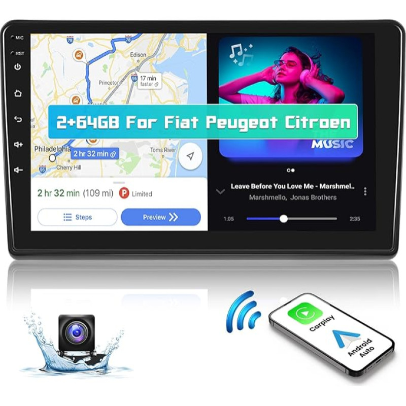 Hikity 2 + 64 GB Android 13 Car Radio for Fiat Ducato 3/Peugeot Boxer 2/Citroen Jumper 2 2011-2024, Built-in Wireless CarPlay and Android Car, 9 Inch Touchscreen Car Radio with Navigation WiFi