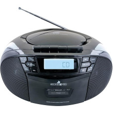 SCHWAIGER 658026 CD Player with Cassette and Radio MP3 USB Connection FM Radio AUX Headphones Boombox Mains and Battery Operated Display Portable Black