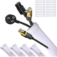 Cable Management Case with Zipper for PC/TV, Upxdumi Cable Organizer Cable Organizer for Cable Loom Desk Length:240cm (White)