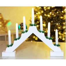 Christmas Concepts® Weihnachten Weiße Hölzerne Kerzenbrücke Mit Warm Weiß LED Leuchten - Batteriebetrieben