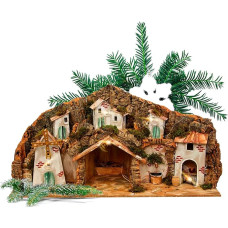 Avilia Neapolitan Nativity Scene with Mill, Fountain and LED Lights, 42 x 96 x 58 cm, Handmade and Made of Durable Materials, Ideal for Decorating Your Home During Christmas Party