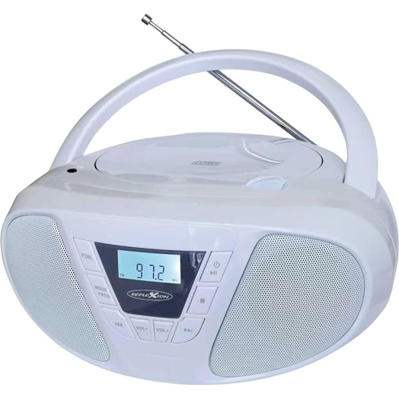 Reflexion CDR614 Boombox with CD and FM Radio with Mobile Phone Music Play via AUX Battery Operated Possible White