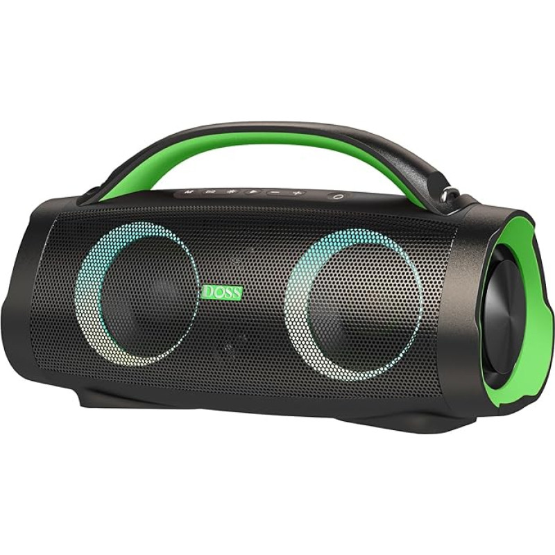 DOSS Extreme Boom+ Bluetooth Speaker Outdoor with Waterproof IP67, 100 W Stereo Sound, 10400 mAh Power Bank, Colour Light, USB-C, Music Box, Bluetooth Box for Camping, Pool, Beach, Garden - Green