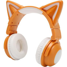 Yunseity Bluetooth Headset with Cat Ears, Wireless Foldable Headphones with 7 LED Light Effects, Cute Over-Ear Gaming Headset with Built-in Microphone for Smartphones, Tablets, PCs, Laptops (Yellow)