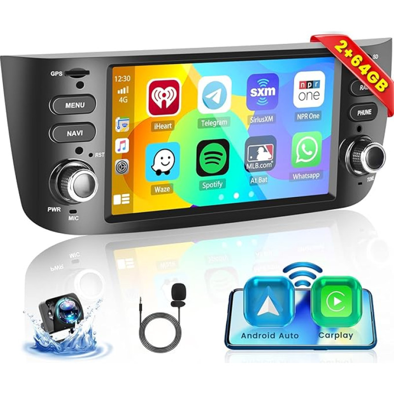 2G + 64G Android 13 Car Radio for Fiat Punto (2010-2016)/Linea (2012-2015) Radio Wireless Apple CarPlay Android Car Bluetooth 6.2 Inch Screen Car Radio Navigation Rear View Camera HiFi WiFi FM RDS SWC