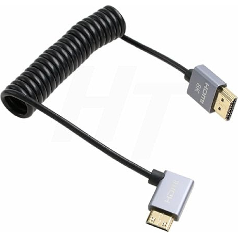 HangTon 4K 120fps 8K 60fps HDMI to Mini HDMI Cable for Canon EOS R RP 5DIV ATOMOS Ninja V Shinobi Nikon Z6 D750 Sony XR50 NEX Portkeys BM5 Monitor Type A C 2.1 Left Wrapped