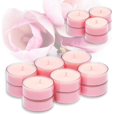 Candelo Set of 12 XXL Scented Candles - Scented Tea Lights Magnolia Flower - Jumbo Tea Light in Plastic Case - 8 Hours Burning Time - Large Tea Lights