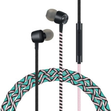 URIZONS Headphones In-Ear Headphones with Cable Earphones Colourful with Microphone and Remote Control In-Ear Headset for Laptop Tablets Android Smartphones Hand Knitting Yarn Trunk Wrapped Turquoise