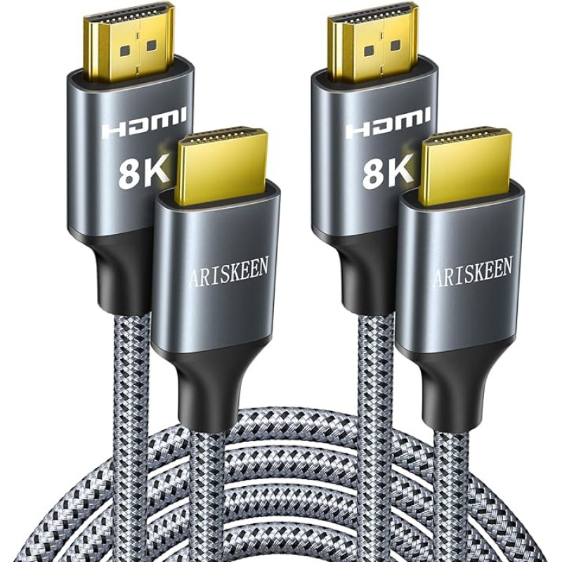 ARISKEEN 8K HDMI 2.1 Cable 0.5 m Pack of 2, 48Gbps High Speed Nylon Braided HDMI Cable, Supports 8K @ 60HZ, 4K @ 120Hz, Compatible with PS5/4 TV Monitor, Blu-ray Soundbar, DVD, Laptop