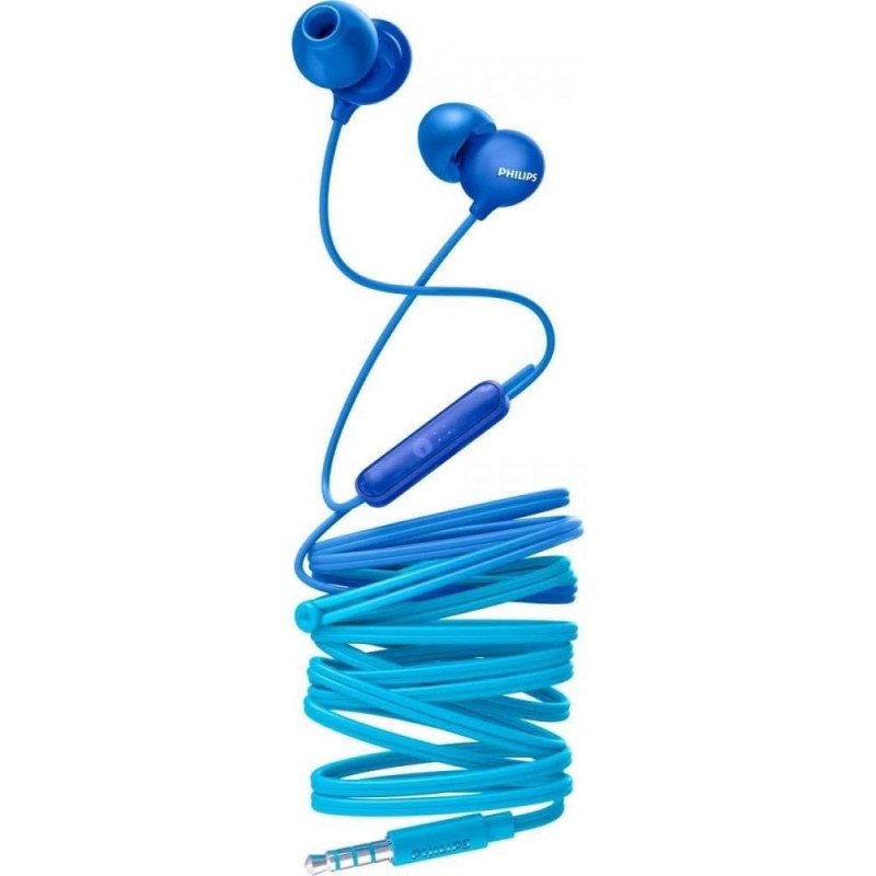 Philips SHE2405BL/00 In-Ear Headphones with Microphone (Built-in Microphone, 8.6 mm Driver, 3 Ear Cap Types, Translucent Housing, 1.2 m Cable) Blue