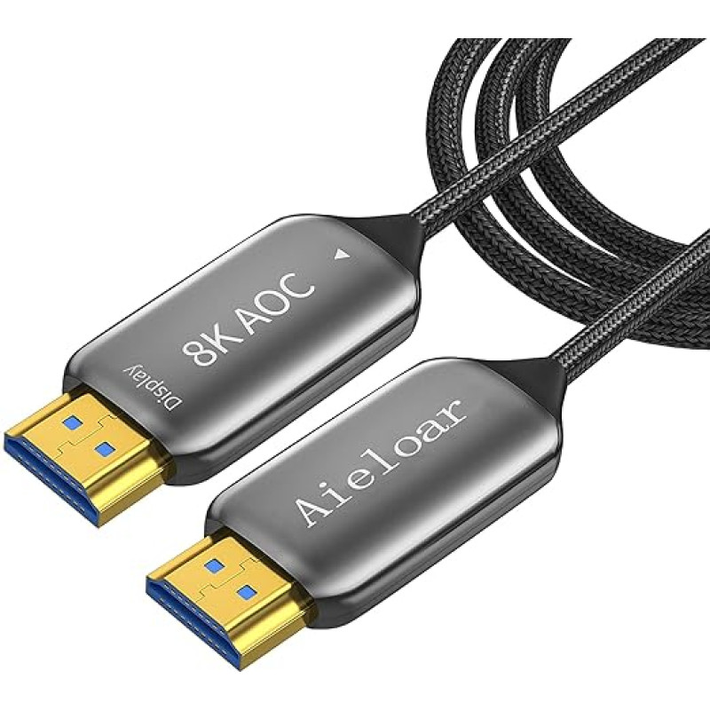 Aieloar Optic Fiber HDMI 2.1 Cable, 8K@60Hz 4K@120Hz Dynamic HDR 10, eARC, HDCP2.2, 4:4:4 7680x4320 Resolution, 48Gbps Fiber Optic HDMI 2.1 Cable for PS5/8K TV/LG TV (15m)