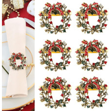 Kesote 6 Christmas Wreath Napkin Rings Table Decoration Christmas Evening Anniversary Metal Napkin Rings Buckle