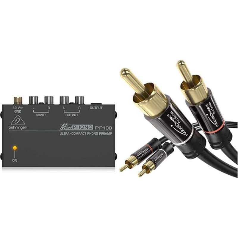 Behringer PP400 Microphone Turntable Preamp, Black & KabelDirekt, RCA Audio Cable, 1 m (Coaxial Cable Suitable for Amplifier, Stereo Attachments, 2 RCA to 2 RCA)