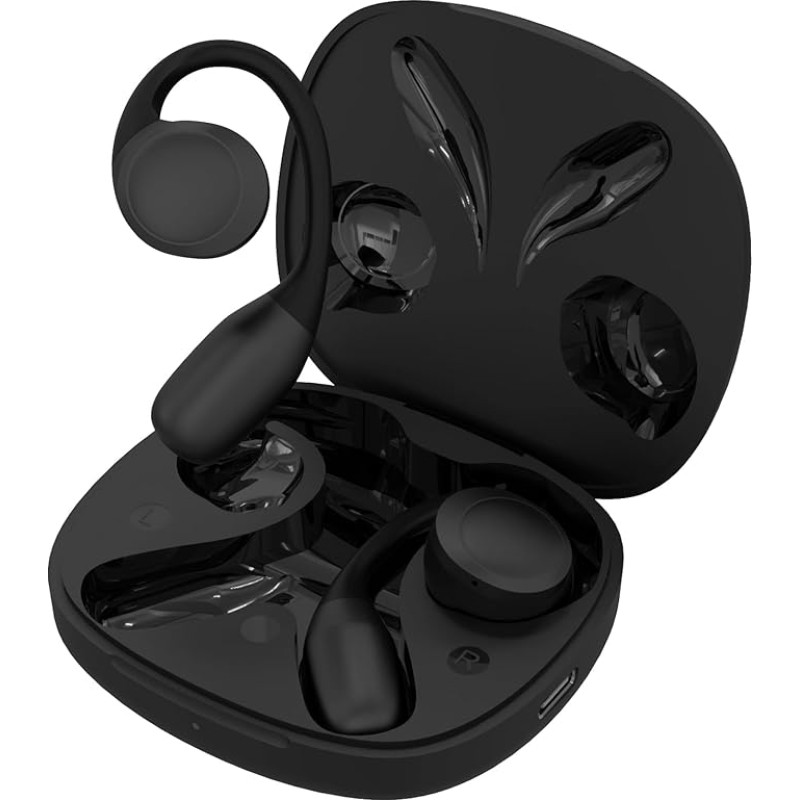 SPC Ether 2 Sense Wireless Open-Ear Bluetooth Headphones with Noise Cancellation, Long Battery Life (30 Hours), Microphone, Two Connection Options, IPX4 - Black