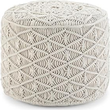 SIMPLIHOME Coates Boho Macrame natūralios medvilnės apvalus pufas gyvenamajam kambariui, miegamajam, vaikų kambariui