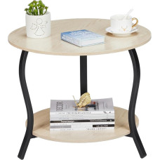 Mažas apvalus kavos staliukas su saugykla 23 colių 2 pakopų kavos staliukas nedidelei erdvei, akcento centro stalas, sofa, šoninis staliukas su mediniu stalviršiu ir tvirtomis metalinėmis kojomis svetainei,