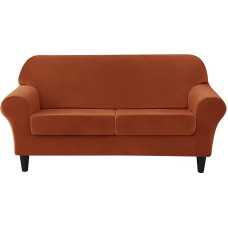 Stretch-Sofa-Schonbezug, weicher Samt-Sofabezüge für 2 Kissen, Couch, dicker Möbelschutz für Haustiere und Kinder, Rotbraun, Größe M