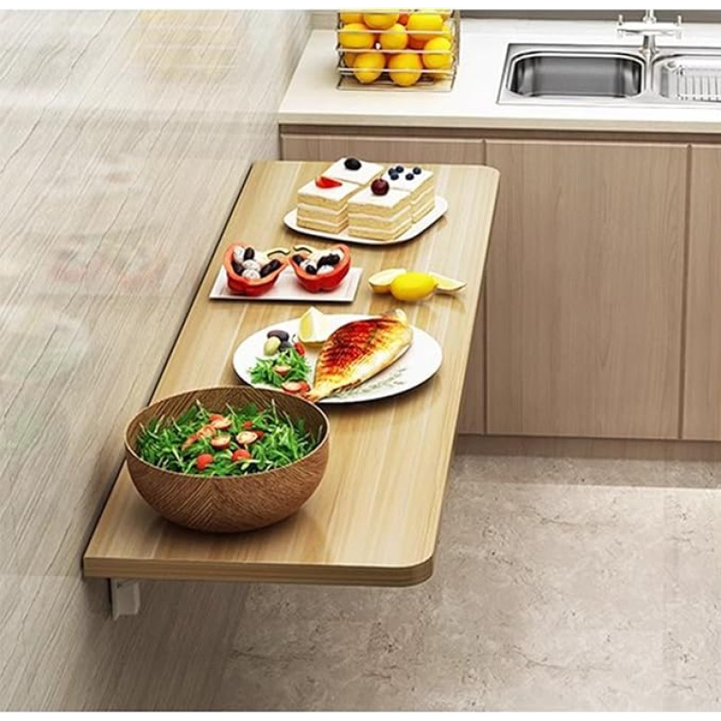 Klappbarer Wandtisch aus Holz, robuster Frühstücksbartisch mit Klappblatt, schwebender Esstisch für Laptops und Computer für Küche, Schlafzimmer und Badezimmer - mit Metallhalterung (Größe: