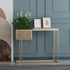 Konsolentische aus Glas für den Flur, schmal, hinter dem Sofa, Tischregal, Eingangsbereich, Marmor, Konsolentisch aus glamourösem Marmor mit grünem Pflanzenrahmen, nordischer Eingangsschrank