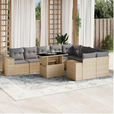 Homgoday Gartensofa-Set 10-teilig mit Kissen in Beige aus Polyrattan, Möbel Set Schlafsofa Wohnzimmer Couch, Set Sofa für den Außenbereich, Gartenmöbel Typ 3269389