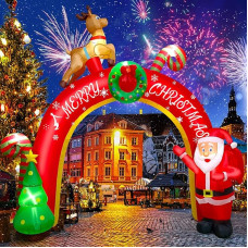 EBANKU 10 ft Christmas Inflatable Decoration with Build-In LEDs, Blow Up Yard Santa Claus Decoration Christmas Archway Inflatable Decorations for Party Indoor, Outdoor