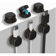 Kabelhalter-Clips, Schreibtisch-Kabel-Clips, Kabel-Clips, Handy-Ladekabelhalter, selbstklebender USB-Organizer für Nachttisch, PC, Büro, HDMI, Auto, Schreibtisch, Schwarz, 6 Stück