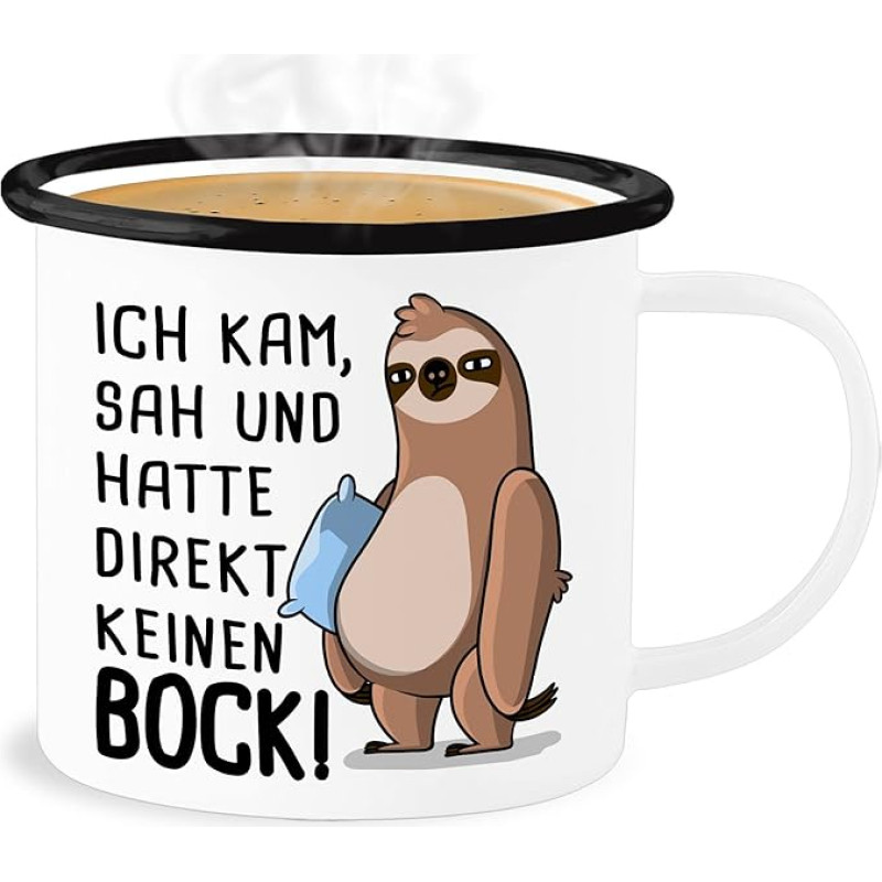 Emaliuotas alavinis puodelis - Pareiškimas - Hatte direkt keinen Bock - Sloth - 300 ml - White Black - Pareiškimai kam sah Tin Cup Sloths Sloths, Jungenzimmer kein ich haben und bock!