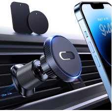 Miracase Mobile Phone Holder Car Magnet, High Strength Steel Double Hooks, Mobile Phone Holder Car Ventilation, Universal Mobile Phone Holder Car with 6 Strong Magnets, 2 Metal Plates for All
