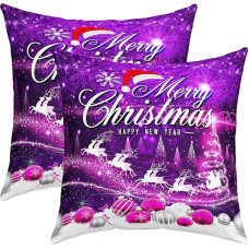 Christmas Pillow Covers 18x18 Inch 2 Pack Soft Christmas Elk Room Decor Luxury Decorative Pillow Covers Purple Happy New Year Cushion Covers
