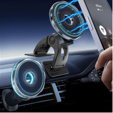 YVVV 15 W Magnetic Car Mount with Charging Function, Mobile Phone Holder Car with Strong Magnets & Quick Charge, 360° Rotating Mobile Phone Holder for iPhone 16/15/14/13/12, Dashboard/Ventilation