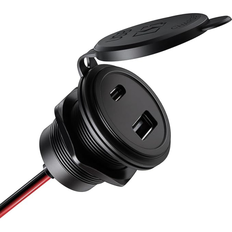 acegoo USB C kištukinis lizdas 12 V, skirtas kemperiui, pilnai iš aliuminio, skirtas automobiliui, valčiai, sunkvežimiui, karavanui, jachtai (greitasis įkrovimas x 1)