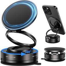YINLAI Portable Car Mount Magnetic Phone Suction Cup 360° Rotatable & Foldable Portable Magnetic Car Mount for Car/Dashboard/Windshield/Any Smooth Surface (Black)
