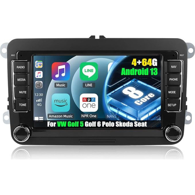 4 + 64 GB 8 branduolių CAMECHO Android 13 automobilinis radijas VW Golf 5 Polo Skoda su navigacija Carplay Android automobilinis belaidis, dvigubas DIN radijas su 7 colių ekranu, Mirror Link RDS/FM Bluetooth 5.0 + DSP