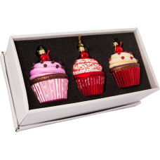 Kurt Adler Noble Gems Glass Cupcake 3-Piece Ornament Set, Standard