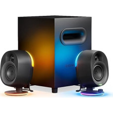 SteelSeries Arena 7 - Illuminated 2.1 Gaming Speakers - 2-Way Speaker Design - Powerful Bass, Subwoofer - USB, Aux, Optical, Wired - Bluetooth - PC, PlayStation, Mobile, Mac - UK Plug