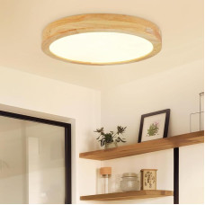 Kambo LED Ceiling Light 3000 K, 3100 lm, 24 W Warm White Ceiling Light, 30 cm LED Round Wood Lamp for Bedroom, Living Room, Kitchen, Dining Room, Hallway