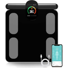 Fitdays Smart Body Analysis Scale, 8-Electrode Precision Digital BMI Scales with 20+ Metrics, Bluetooth Colour Display for Muscles/Fat/Water, Family Synchronisation for 6 Users (FG2305ULB-Black)
