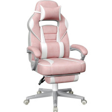 SONGMICS biuro kėdė, rašomojo stalo kėdė, ištraukiama kojų atrama, pagalvė, juosmens pagalvėlė, reguliuojamo aukščio, ergonomiška, pakreipiamas atlošas, maksimali apkrova 150 kg, pastelinės rožinės/kreminės baltos spalvos OBG073P01