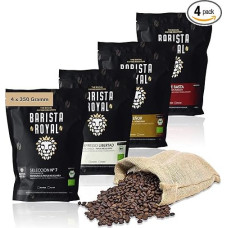 Espresso pupelių degustacinis rinkinys 4 x 350 g espreso pupelių | Atradimų pakuotė / degustacinis paketas | Robusta ir arabica | Idealiai tinka automatiniams ir portafiltriniams kavos aparatams | BARISTA ROYAL