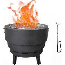 Nedūmijantis laužas, nešiojamas laužas su stovu ir nerūdijančio plieno grotelėmis, skirtas kūrenti malkomis, BBQ granulėmis, mediena, sodui, balkonui, terasai, 34 x 35 x 43 cm