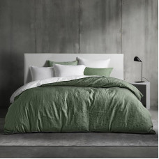 Dreamzie Bed Linen 200 x 220 cm Cotton, Bed Linen Sets Green with Zip, Similar Texture to Stone Washed Linen, Includes 1 Duvet Cover 200 x 220 cm and 2 Pillowcases 80 x 80 cm