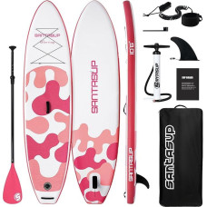 Santasup Aufblasbares Stand Up Paddle Board Surfbrett SUP Komplettes Paddleboard Zubehör Verstellbares Paddel, Pumpe, ISUP Reiserucksack, Leine, wasserdichte Tasche, Erwachsene Paddelboard