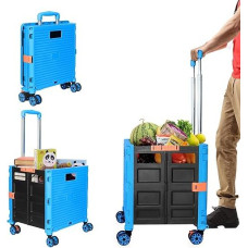 Shopping Trolley, Foldable Transport Trolley, Shopping Cart, Trolley with Lid, Foldable Shopping Trolley, Folding Box, Black, up to 50 kg, Telescopic Handle, Extendable Handle, Aluminium Plastic (B)