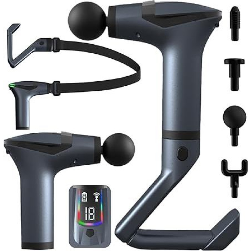 Massagepistole, Massage Gun Percussion Muskel Massagegerät mit Den Griff Verlängern, 12 Geschwindigkeiten & LCD Touchscreen, Leiser Handmassager mit Vibrationsband 4 Köpfen für Körper Entspannung
